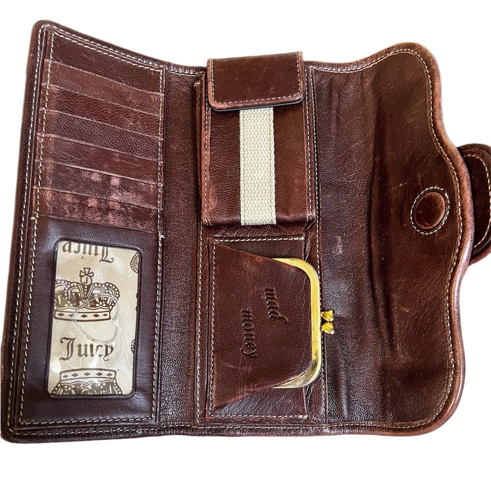 Vintage 90’s Juicy Couture Wallet Brown Leather Gold Buckle w/ Stripe - Picture 5 of 6